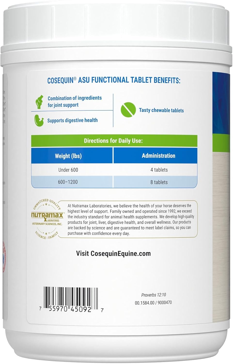 Nutramax Cosequin ASU Joint & Digestive Health Functional Tablets for Horses - 240 Tablets