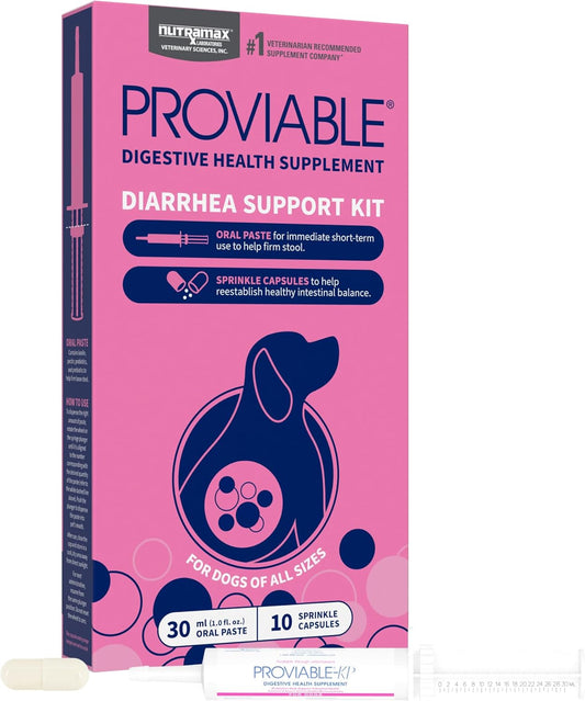 Nutramax Laboratories Proviable Digestive Health Supplement Kit for Medium to Large Dogs - Probiotics and Prebiotics, 7 Strains, 30 mL Paste, 10 Capsules
