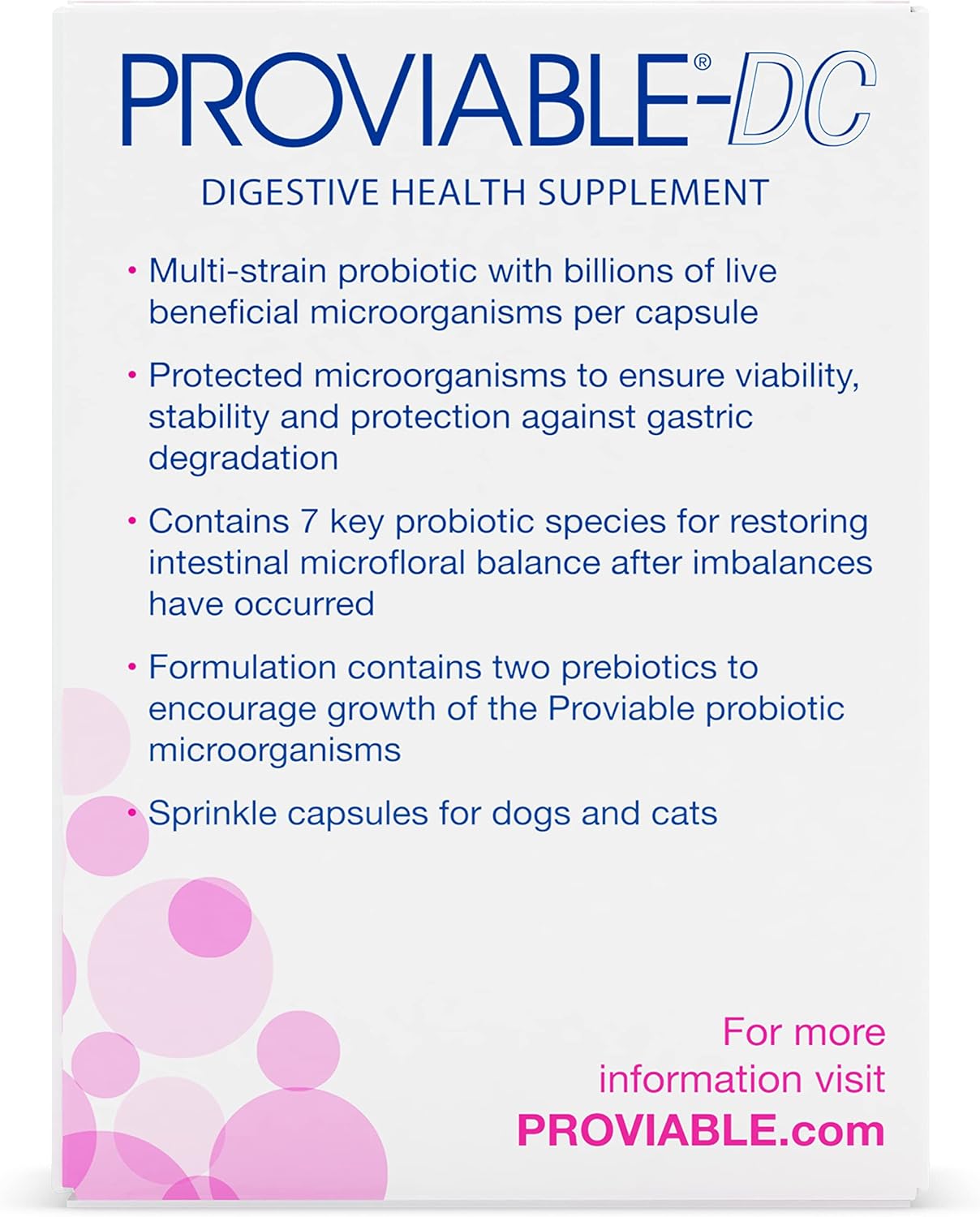 Nutramax Proviable Digestive Health Supplement for Cats and Dogs - Multi-Strain Probiotics with Prebiotics, 30 Capsules