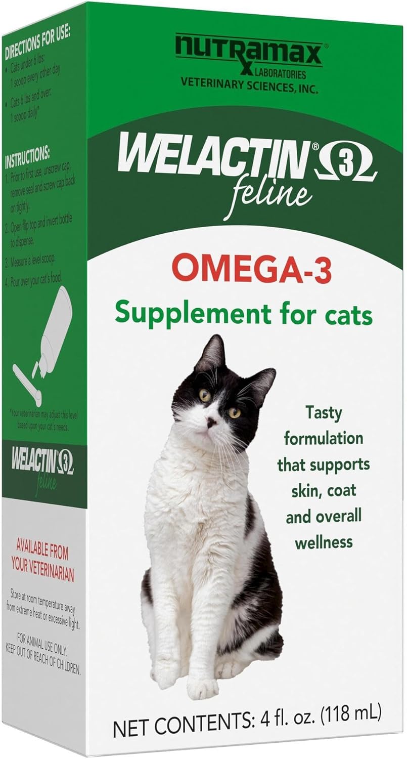 Nutramax Welactin Omega-3 Fish Oil Liquid Supplement for Cats - 4 Ounce, Promotes Healthy Skin and Coat