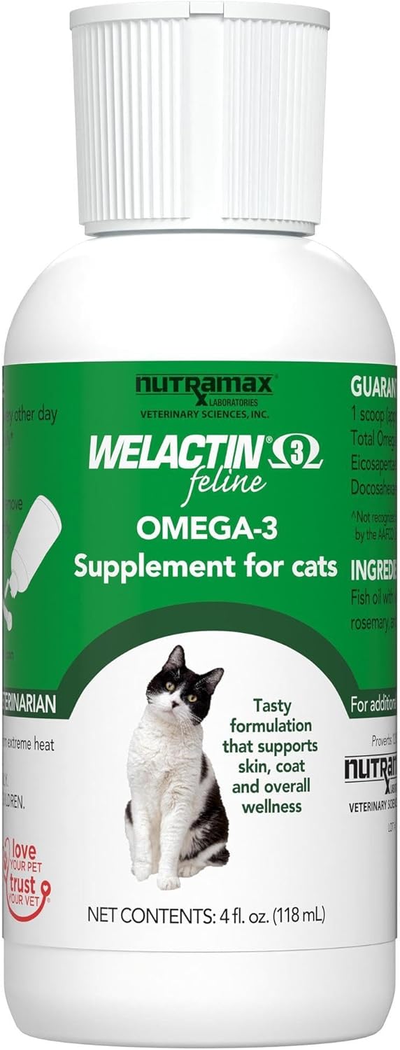 Nutramax Welactin Omega-3 Fish Oil Liquid Supplement for Cats - 4 Ounce, Promotes Healthy Skin and Coat