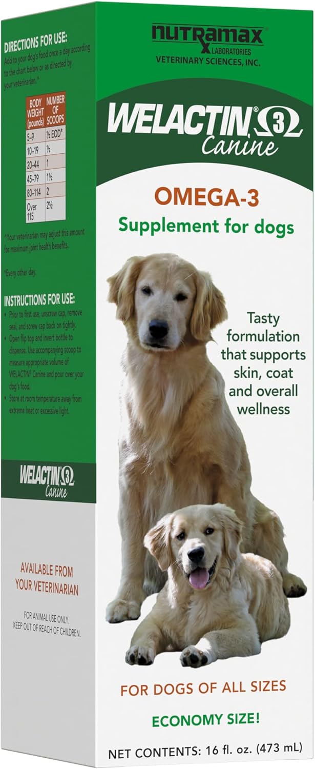 Nutramax Welactin Omega-3 Fish Oil Supplement for Dogs - 16 oz Liquid Formula for Skin & Coat Health by Nutramax Labs