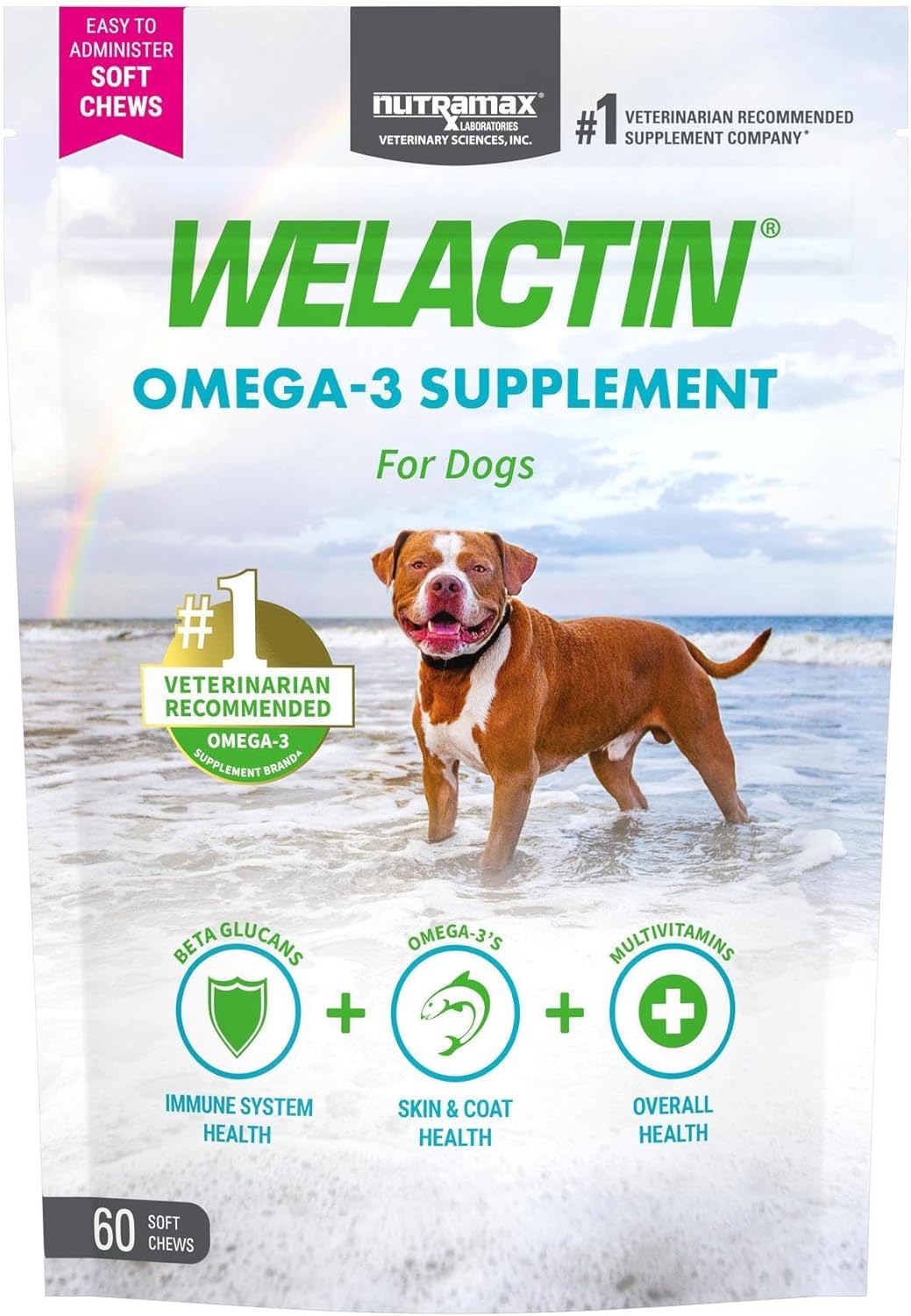Nutramax Welactin Omega-3 Soft Chews for Dogs, Skin & Coat Health, 60ct