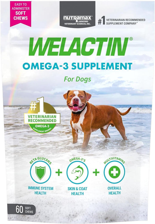 Nutramax Welactin Omega-3 Soft Chews for Dogs, Skin & Coat Health, 60ct