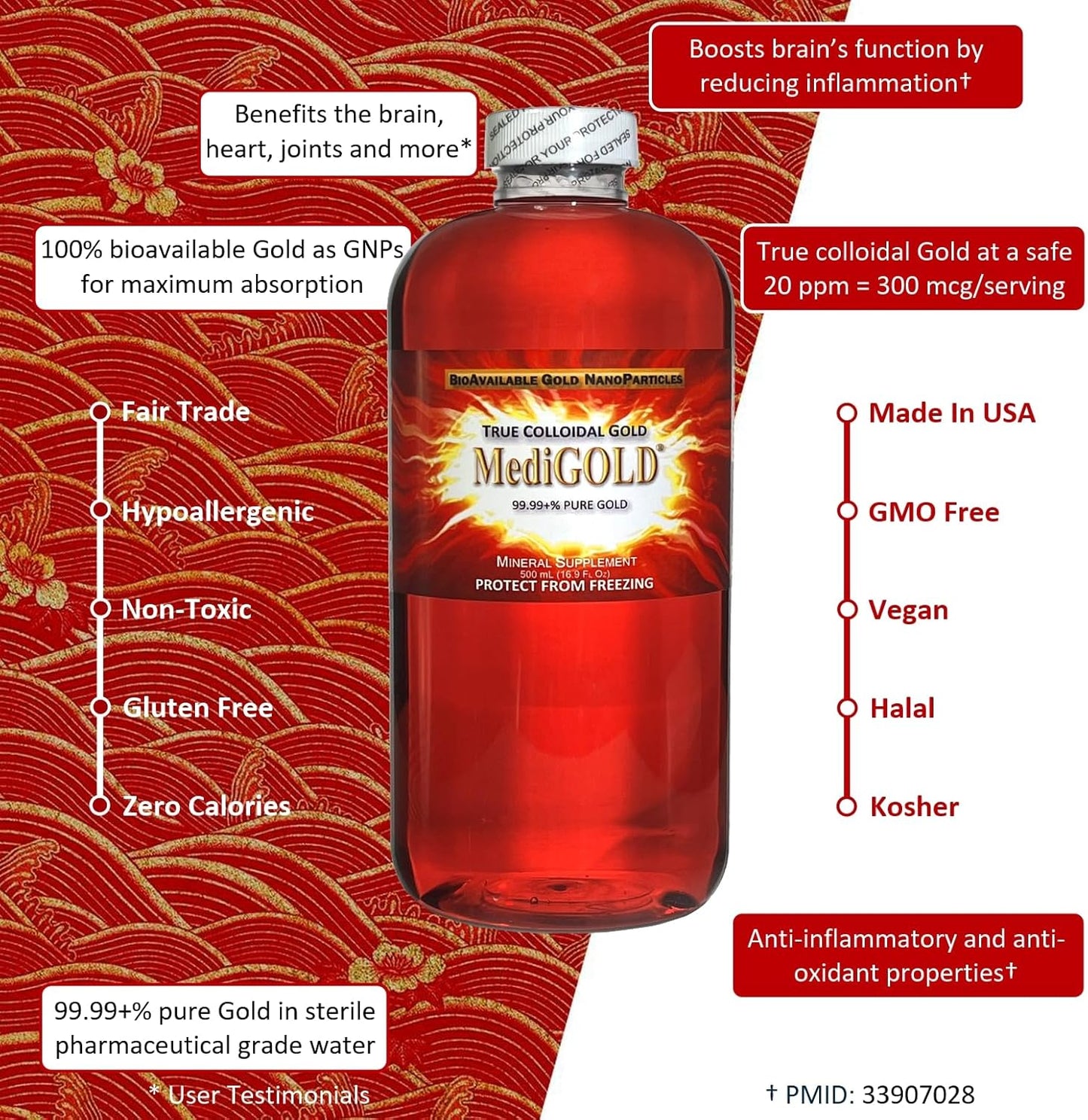 Nutraneering MediGOLD® True Colloidal Gold AuNP Supplement - 500 mL Clear Plastic Bottle