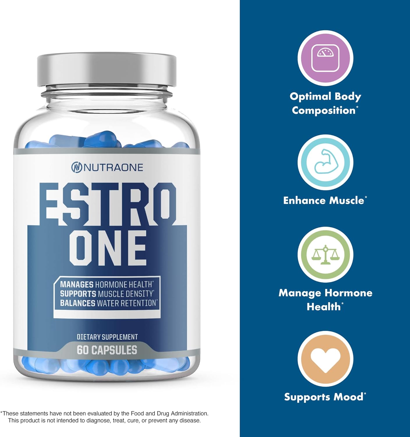 NutraOne EstroOne Hormone Support Capsules for Men - Natural Strength, Mood, and Drive Supplement
