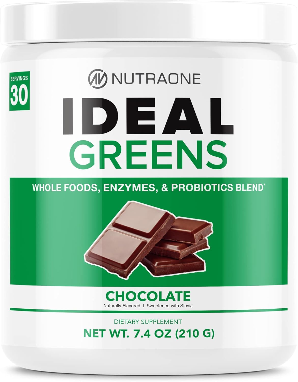 NutraOne Ideal Greens Chocolate Superfood Powder - Antioxidant-Rich Nutrient Supplement (30 Servings)