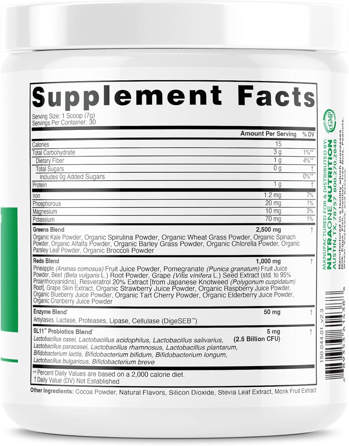 NutraOne Ideal Greens Chocolate Superfood Powder - Antioxidant-Rich Nutrient Supplement (30 Servings)