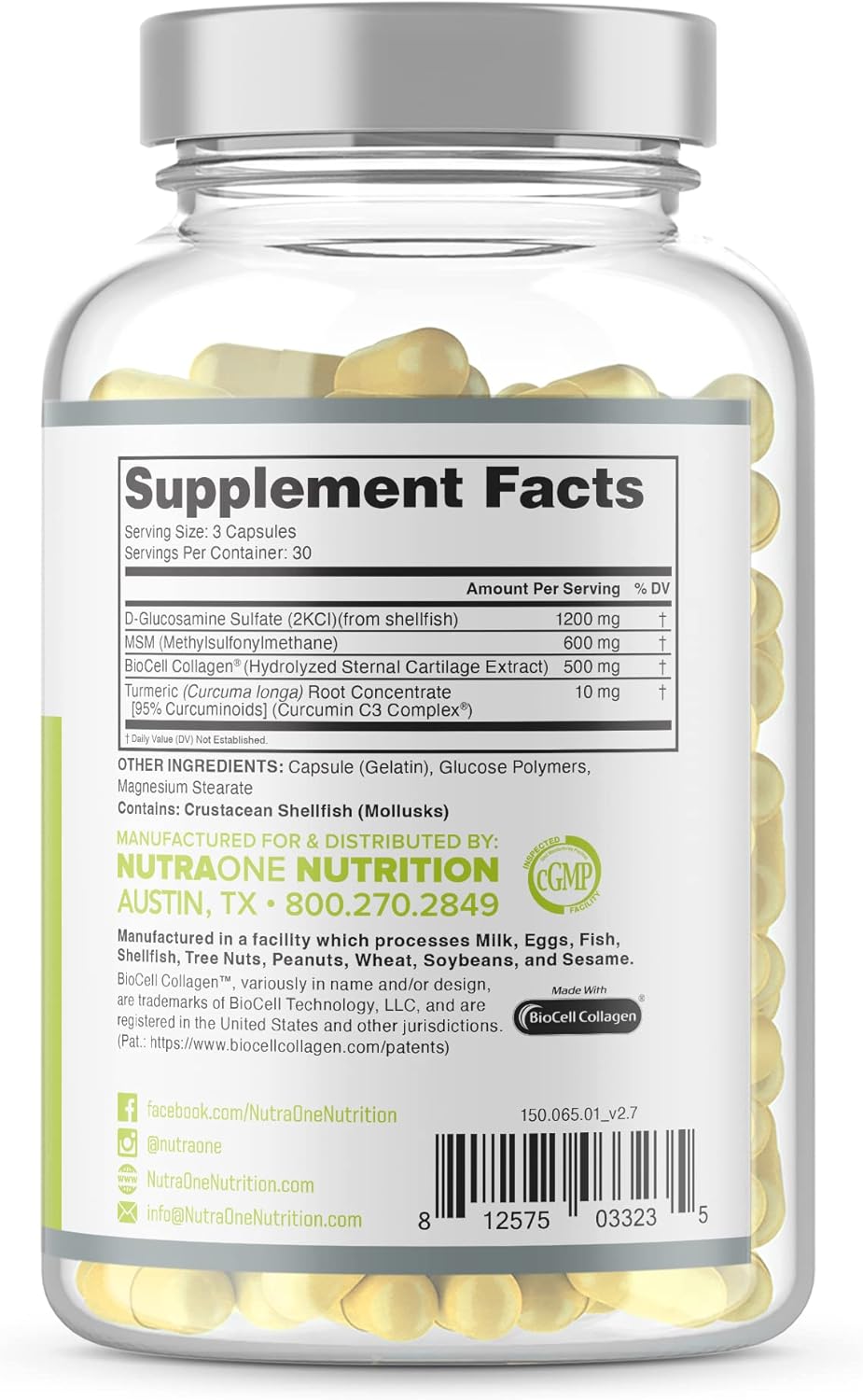 NutraOne JointOne Joint Support Supplement with Collagen, Glucosamine, Turmeric - 90 Capsules for Men and Women Looking to Maintain Joint Health