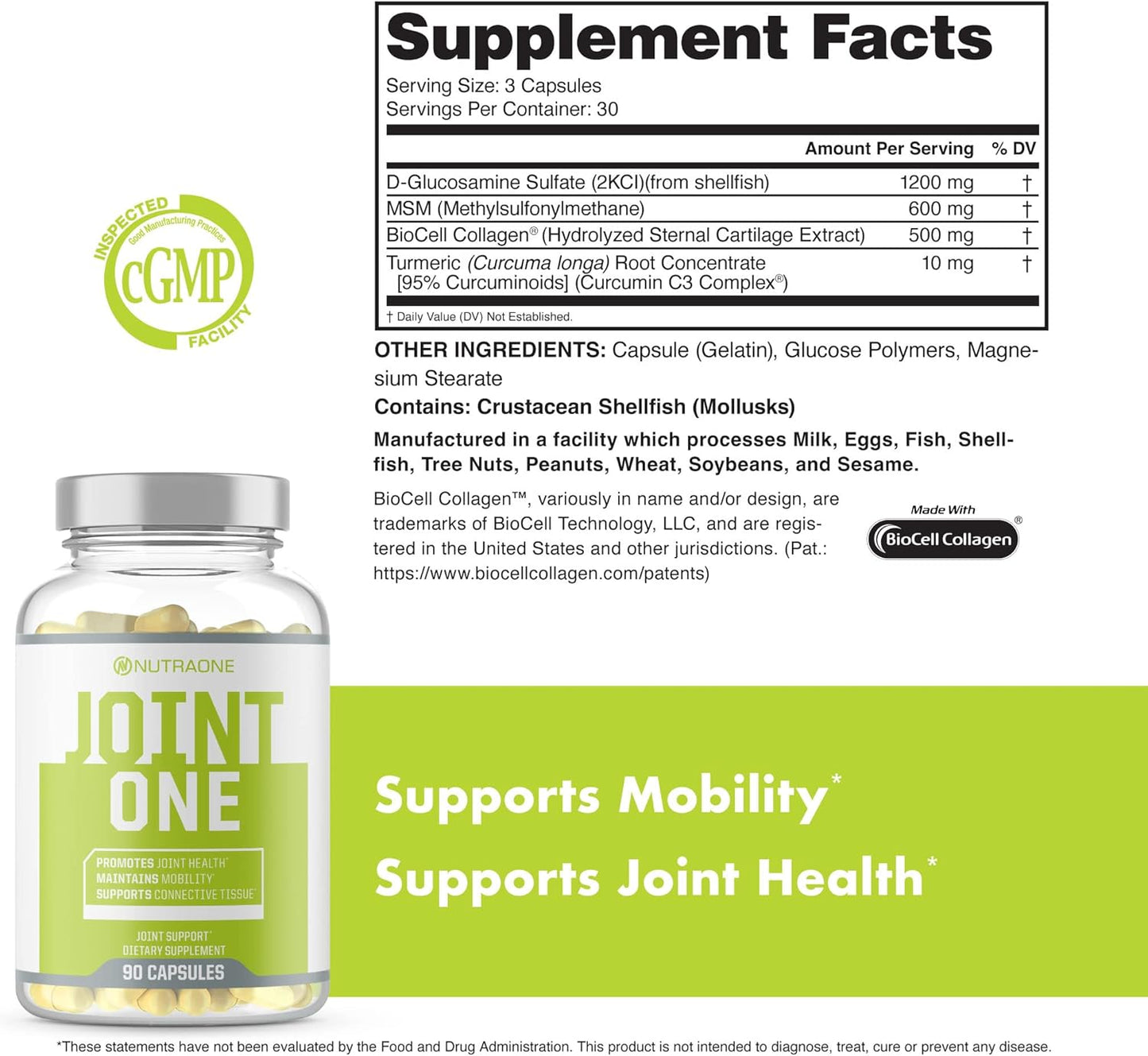 NutraOne JointOne Joint Support Supplement with Collagen, Glucosamine, Turmeric - 90 Capsules for Men and Women Looking to Maintain Joint Health