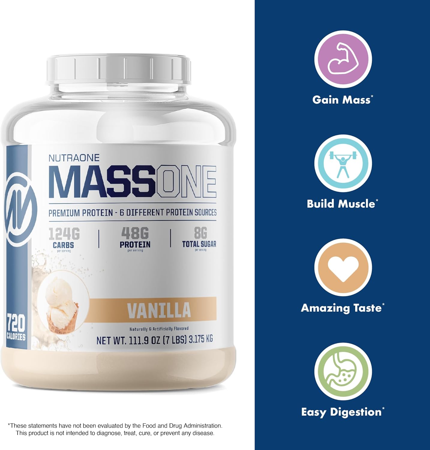 NutraOne Mass Gainer Protein Powder - Gourmet Chocolate Flavor, 7 lbs - Gain Weight & Meal Replacement