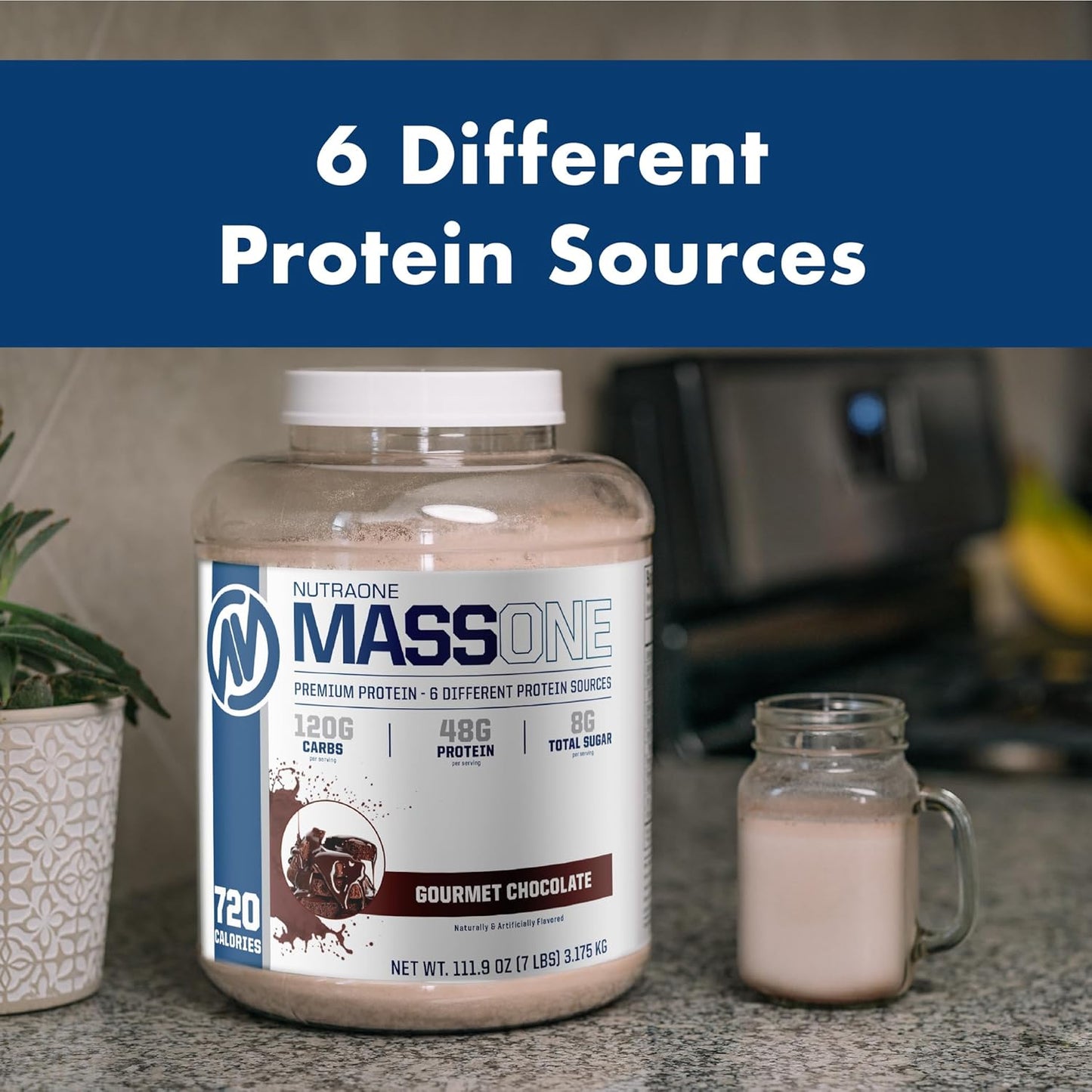 NutraOne Mass Gainer Protein Powder - Gourmet Chocolate Flavor, 7 lbs - Gain Weight & Meal Replacement