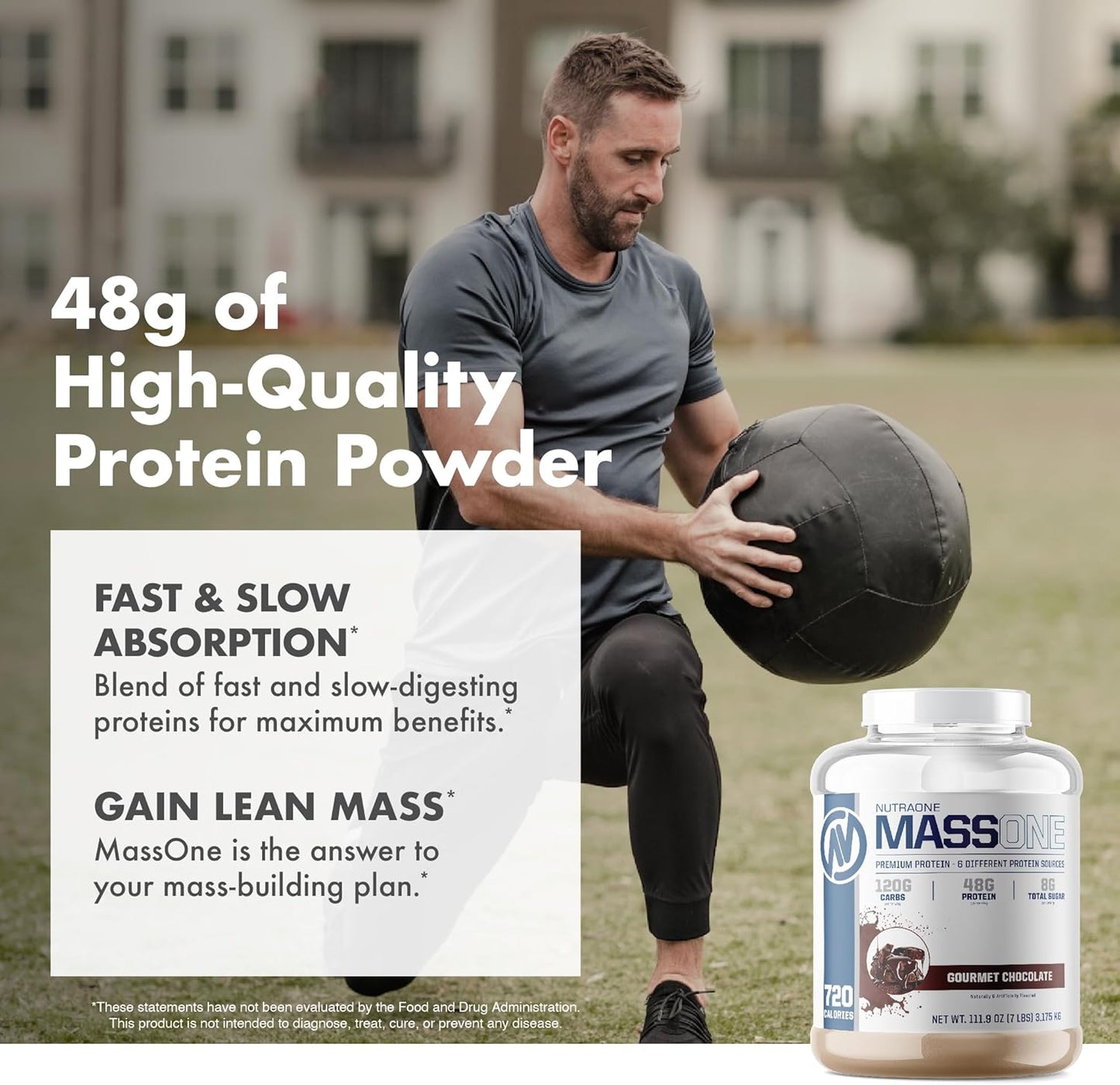 NutraOne Mass Gainer Protein Powder - Gourmet Chocolate Flavor, 7 lbs - Gain Weight & Meal Replacement