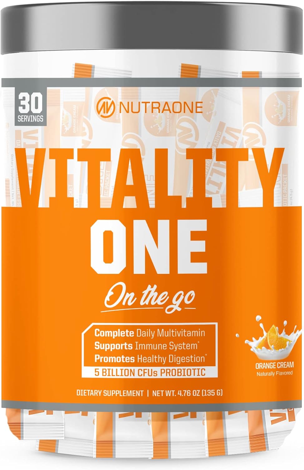NutraOne VitalityOne On The Go Multivitamin with Probiotics and Enzymes - Orange Cream Flavor - 30 Servings
