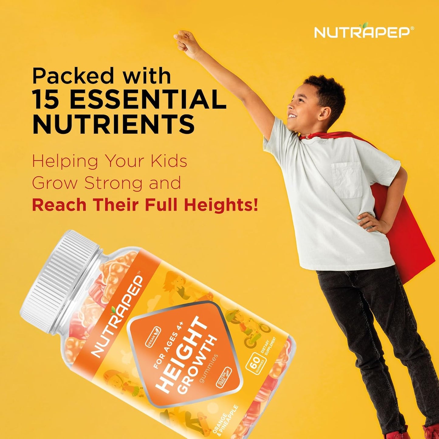 NutraPep Kids Height Growth Gummies - Natural Height Increaser with Calcium, Vitamin D3, Zinc, and Amino Acids for Boys and Girls