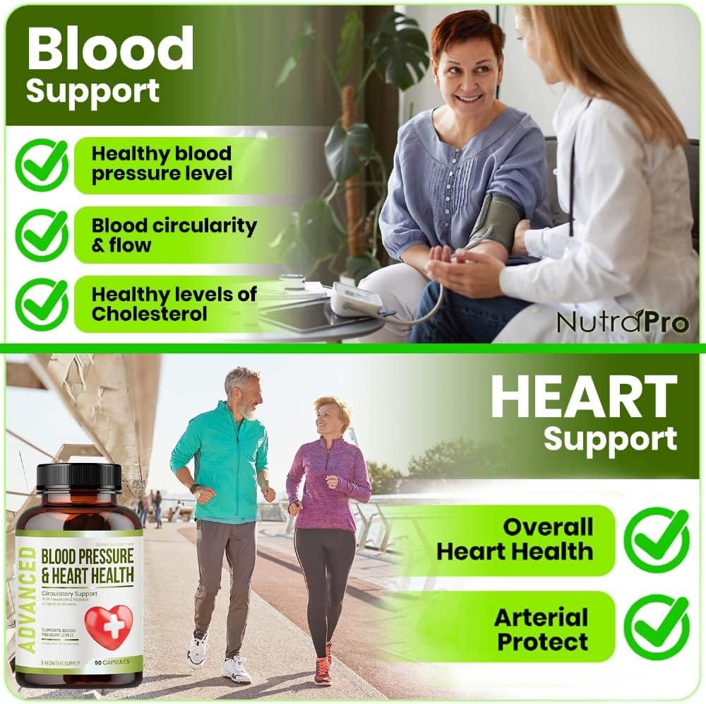 NutraPro Heart Health Supplement - Natural Blood Pressure & Circulation Support with Hawthorn Berry & Hibiscus - Vitamins for Hypertension & Heart Health