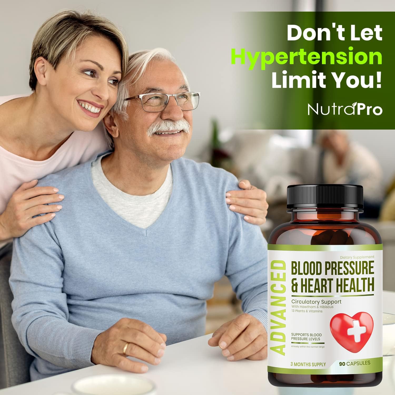 NutraPro Heart Health Supplement - Natural Blood Pressure & Circulation Support with Hawthorn Berry & Hibiscus - Vitamins for Hypertension & Heart Health