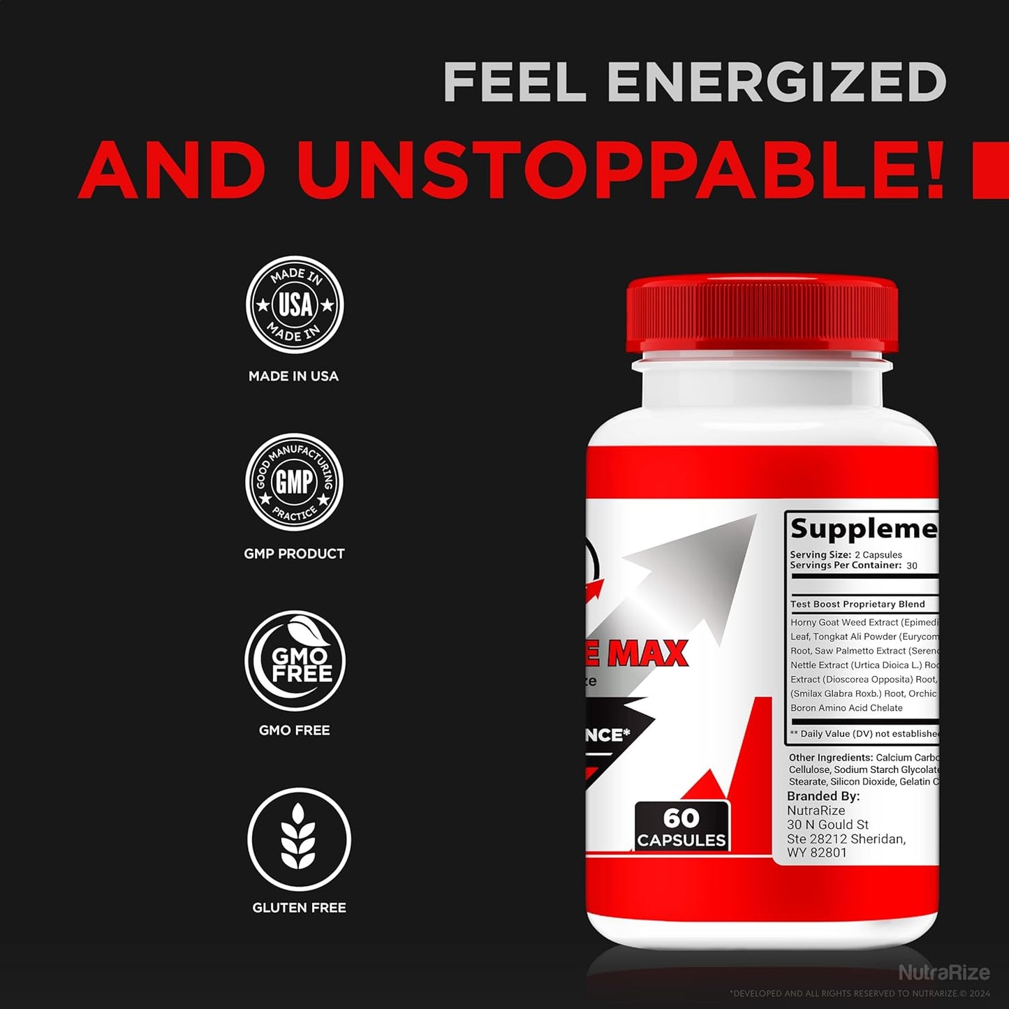 NutraRize Fortirise Max for Men - Natural Stamina & Energy Support Pills (60 Capsules)