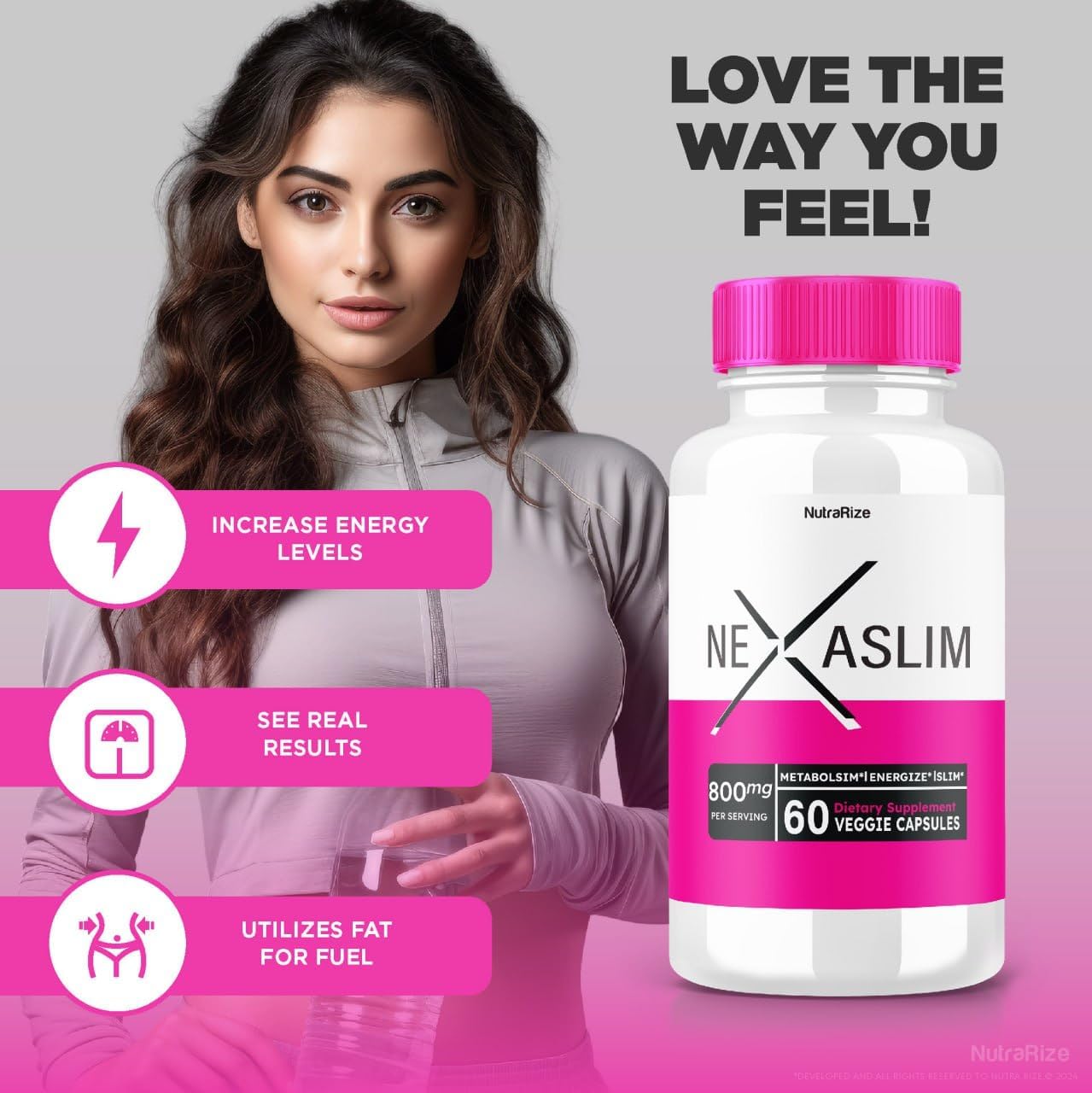 NutraRize Nexaslim Capsules - Metabolism Booster for Advanced Slimming Formula, All-Natural Belly Fat Targeting Supplement (60 Caps)