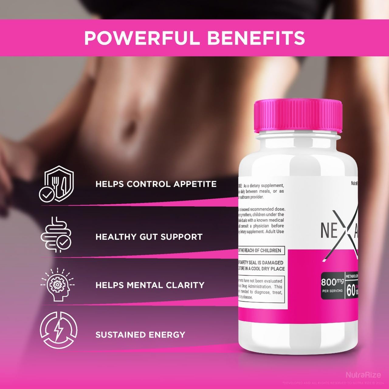 NutraRize Nexaslim Capsules - Metabolism Booster for Advanced Slimming Formula, All-Natural Belly Fat Targeting Supplement (60 Caps)