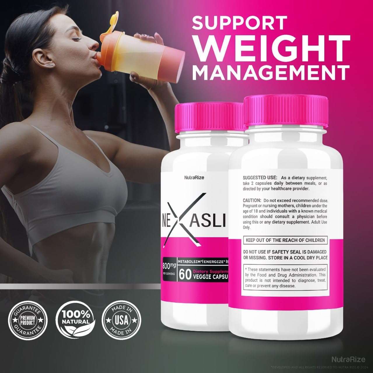 NutraRize Nexaslim Capsules - Metabolism Booster for Advanced Slimming Formula, All-Natural Belly Fat Targeting Supplement (60 Caps)