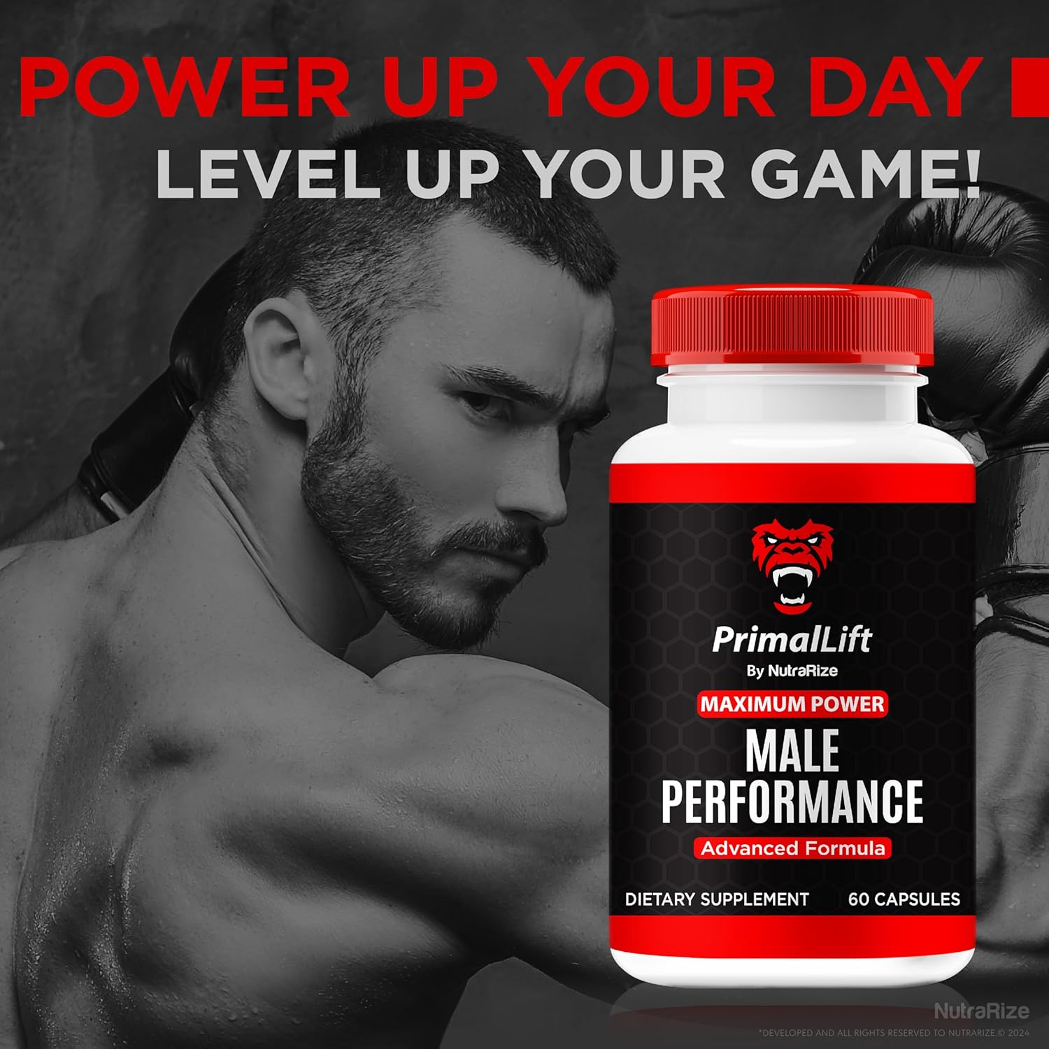 NutraRize PrimalLift Pills for Men - All Natural Male Performance Support (60 Capsules)