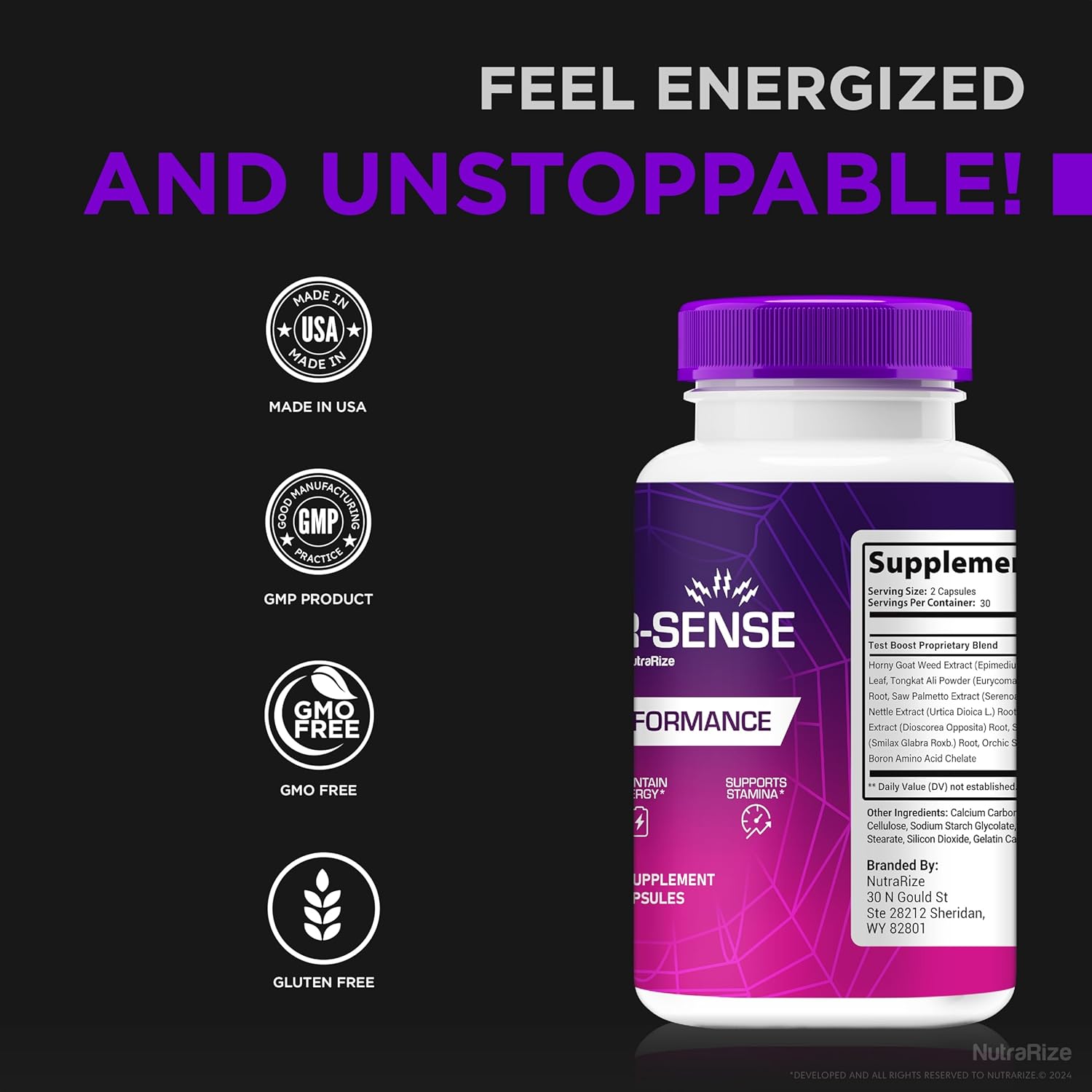 NutraRize Spider-Sense Pills for Men - All-Natural Energy and Stamina Capsules (60 Capsules)