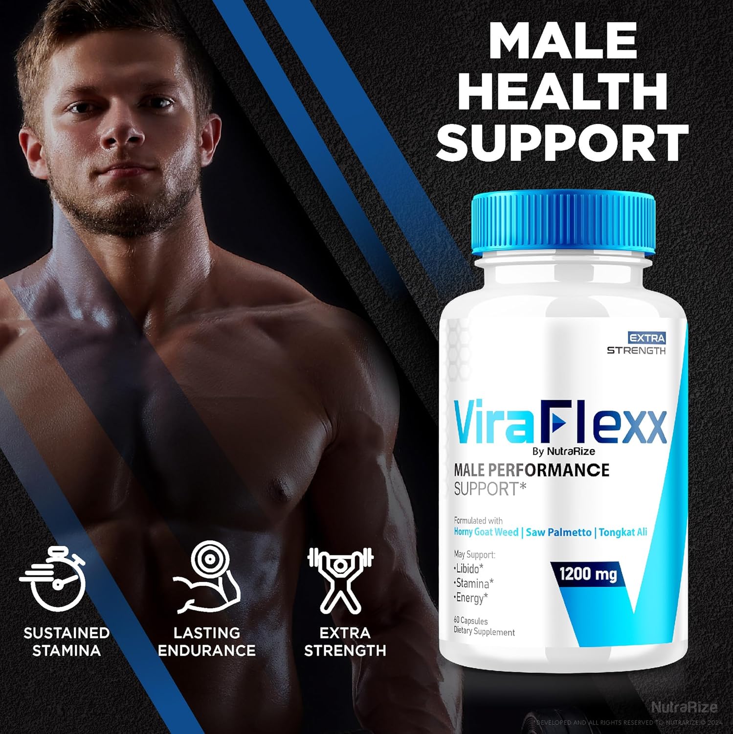 NutraRize ViraFlexx for Men Pro Capsules 500mg - Pack of 3, Natural Male Performance Support Supplement, Overall Health Boost
