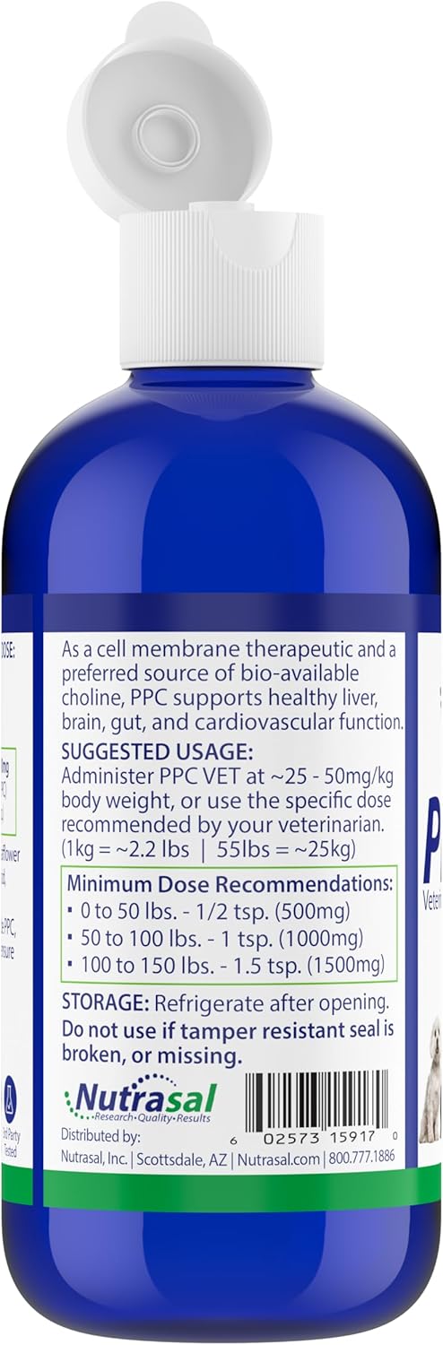 Nutrasal PPC-Vet Polyunsaturated Phosphatidylcholine Liver and Brain Health Supplement for Cats and Dogs - 8 oz Liquid