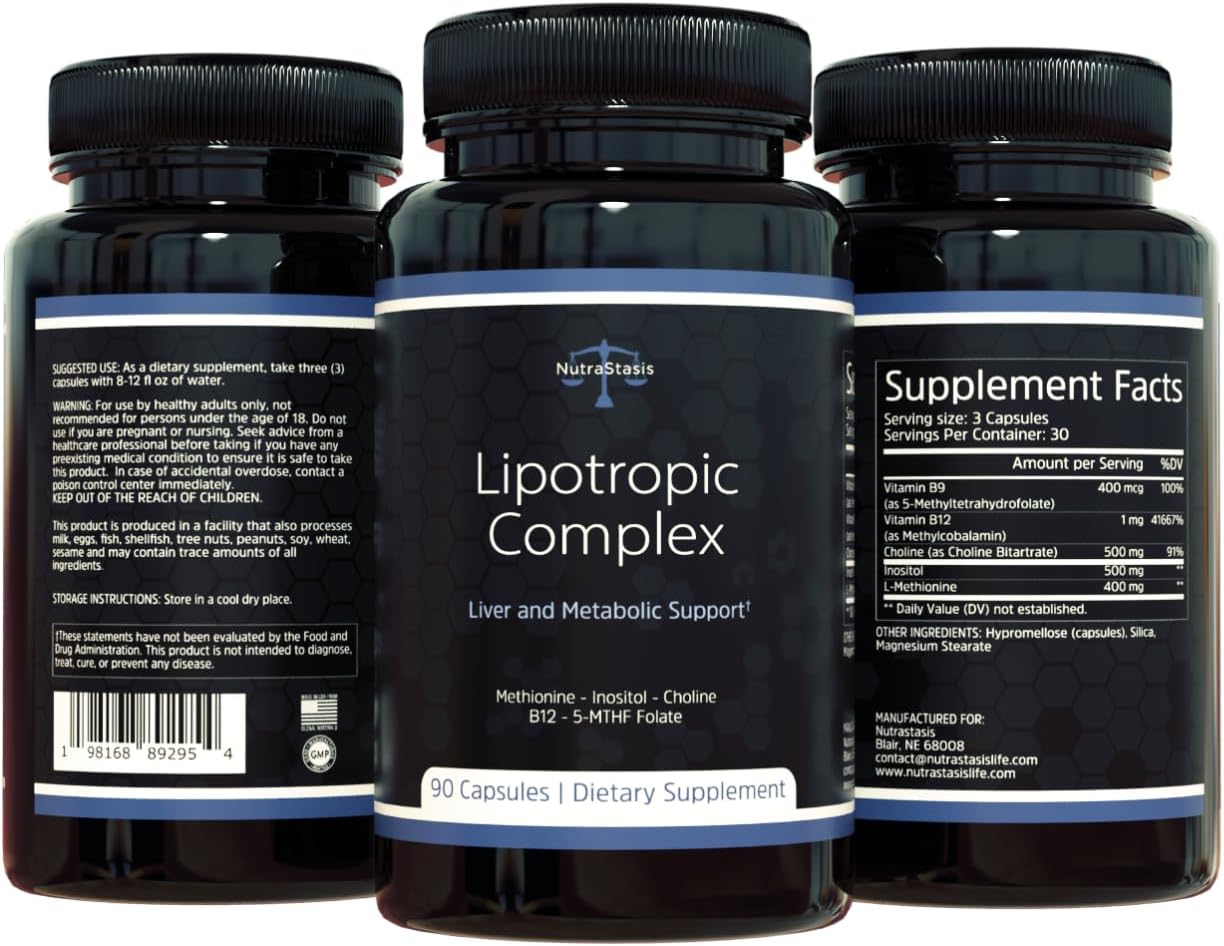 Nutrastasis Lipotropic Complex - Liver Support, Detox, Metabolism Boost, Weight Loss - Methylated B12, B9, Inositol Choline Methionine - Hormone Balance