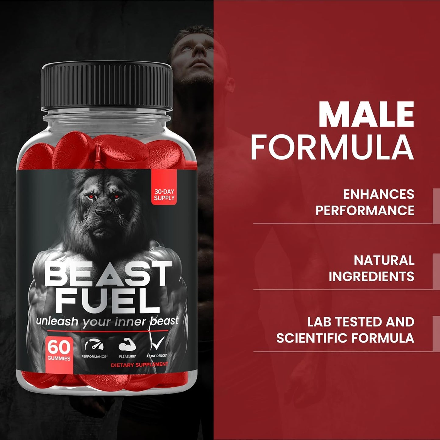 Nutravia BeastFuel Test Boost Anabolic Gummies for Muscle Growth and Performance - 5 in 1 Male Enhancing Formula (60 Gummies)