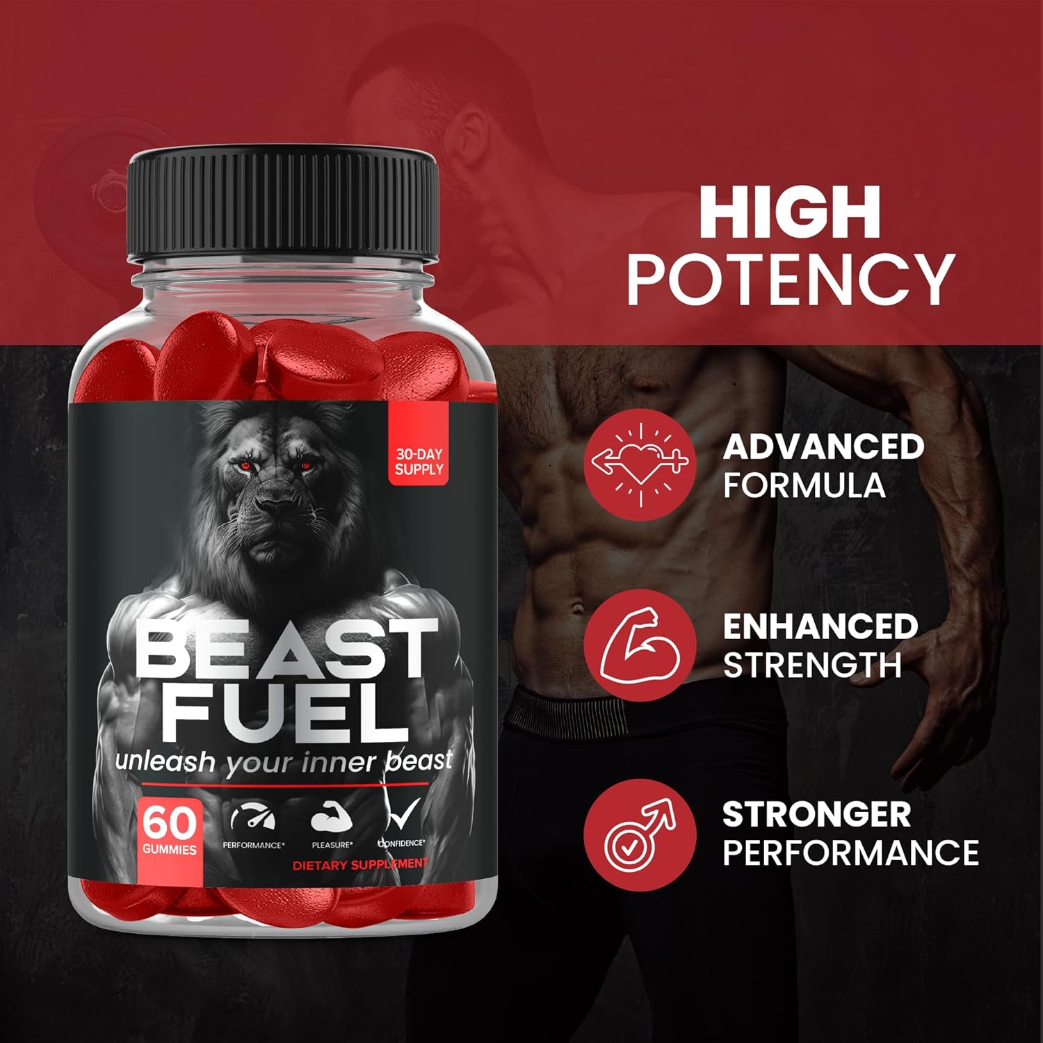 Nutravia BeastFuel Test Boost Anabolic Gummies for Muscle Growth and Performance - 5 in 1 Male Enhancing Formula (60 Gummies)