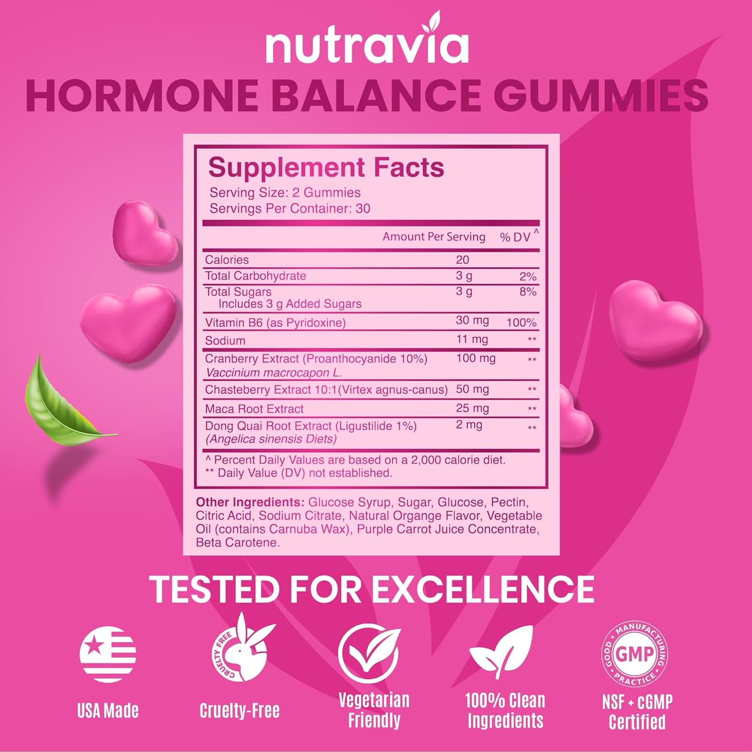 Nutravia Hormone Balance Gummies for Women - PMS Relief Support with Mood Swings, Clear Skin, Cramp Reduction - PCOS Vitamin with Cranberry, Dong Quai (60 Gummies)