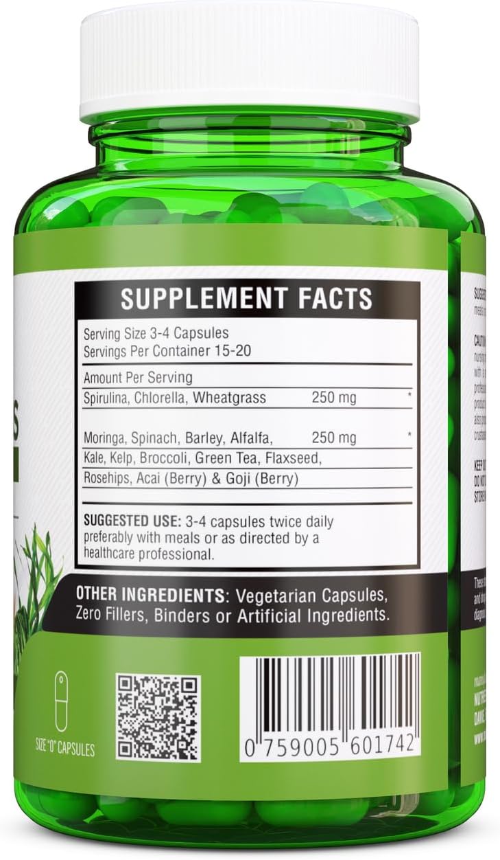 NutreeVit SuperGreens Blend - Spirulina, Chlorella, Wheatgrass + More - Nutrient-Rich Superfood Mix