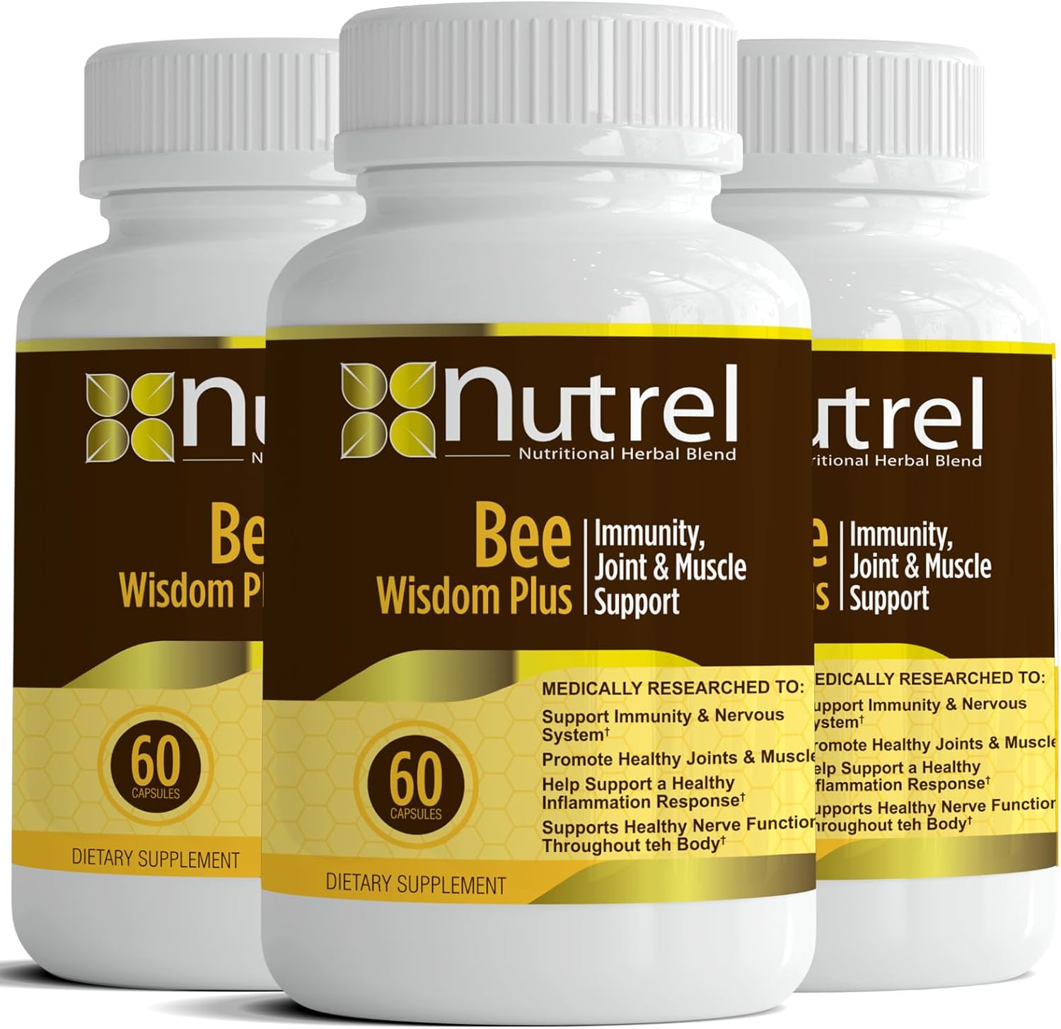 Nutrel Bee Wisdom Plus Supplement with Glucosamine, Chondroitin, and Bee Venom Sulfate - 1 Bottle