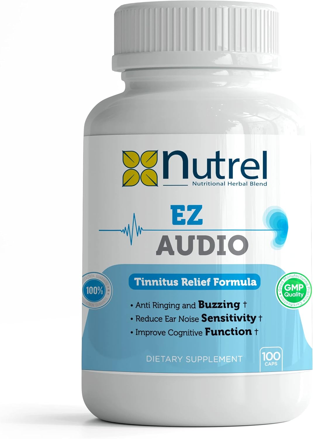 Nutrel Ez Audio - Advanced Hearing Support Capsules for Tinnitus Relief - Calm Ringing Ears - 100 Caps