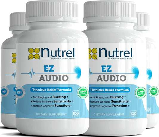Nutrel Ez Audio - Advanced Hearing Support Capsules for Tinnitus Relief - Calm Ear and Reduce Ringing - 100 Capsules