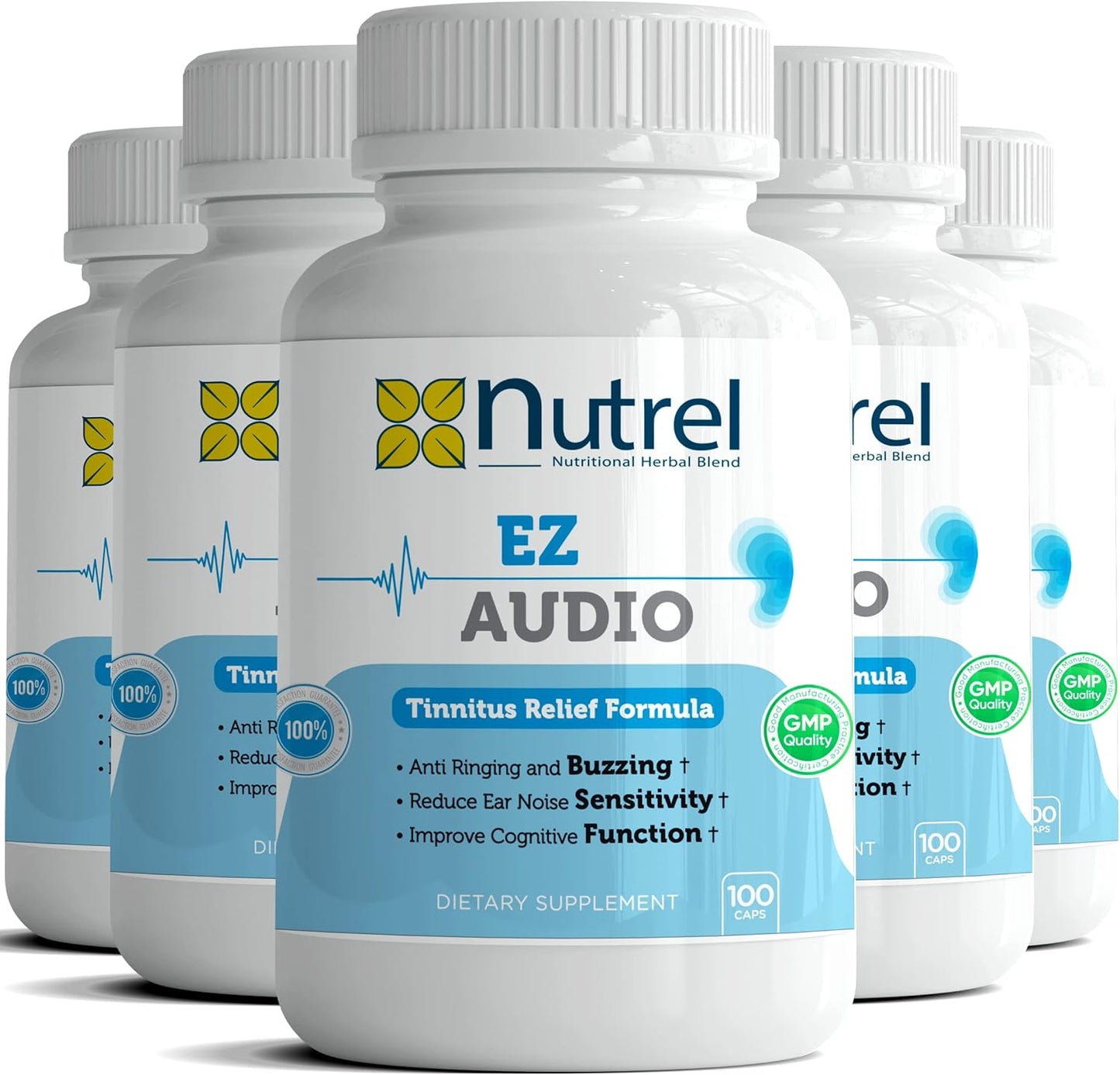 Nutrel Ez Audio - Advanced Hearing Support Capsules for Tinnitus Relief - Calm Ear and Reduce Ringing - 100 Capsules