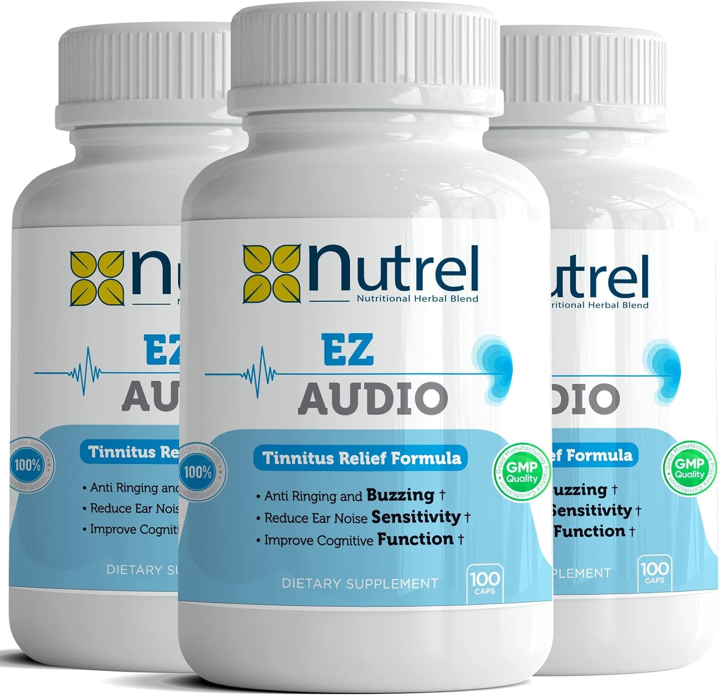 Nutrel Ez Audio - Advanced Hearing Support Capsules for Tinnitus Relief - Calm Ear and Reduce Ringing - 100 Capsules
