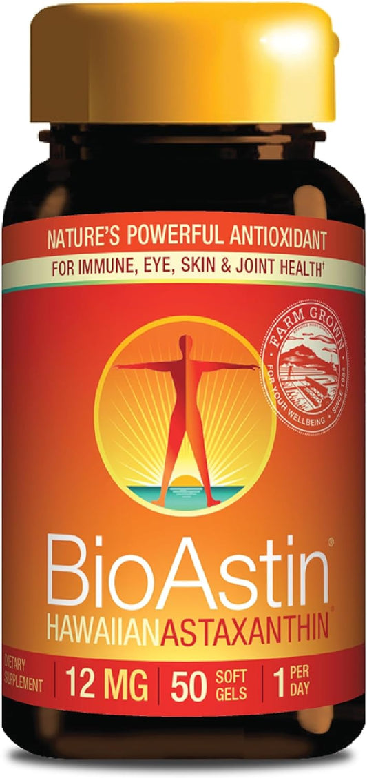 Nutrex Hawaii BioAstin Astaxanthin 12mg - 50 Softgels - Premium Antioxidant Supplement for Eye, Skin, Joint & Immune Health - Non-GMO & Gluten-Free