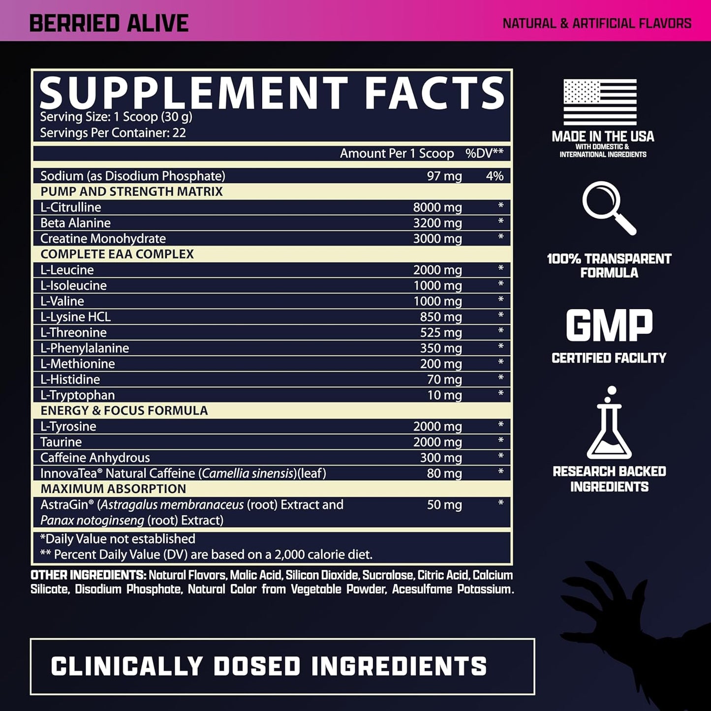 Nutrex Outlift Pre Workout Powder: Clinically Dosed with Creatine, 8G Citrulline, EAA for Energy, Performance, Pump - Preworkout Supplement for Men & Women - Berried Alive - 22 Servings