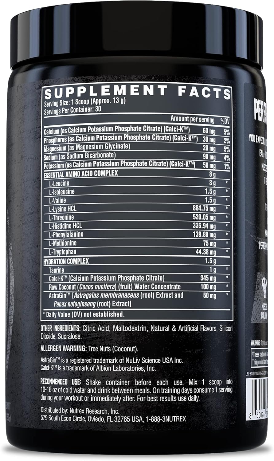 Nutrex Research EAA Hydration: Essential Amino Acids + Electrolytes for Muscle Recovery, Strength, and Endurance - Strawberry Watermelon Flavor - 30 Servings