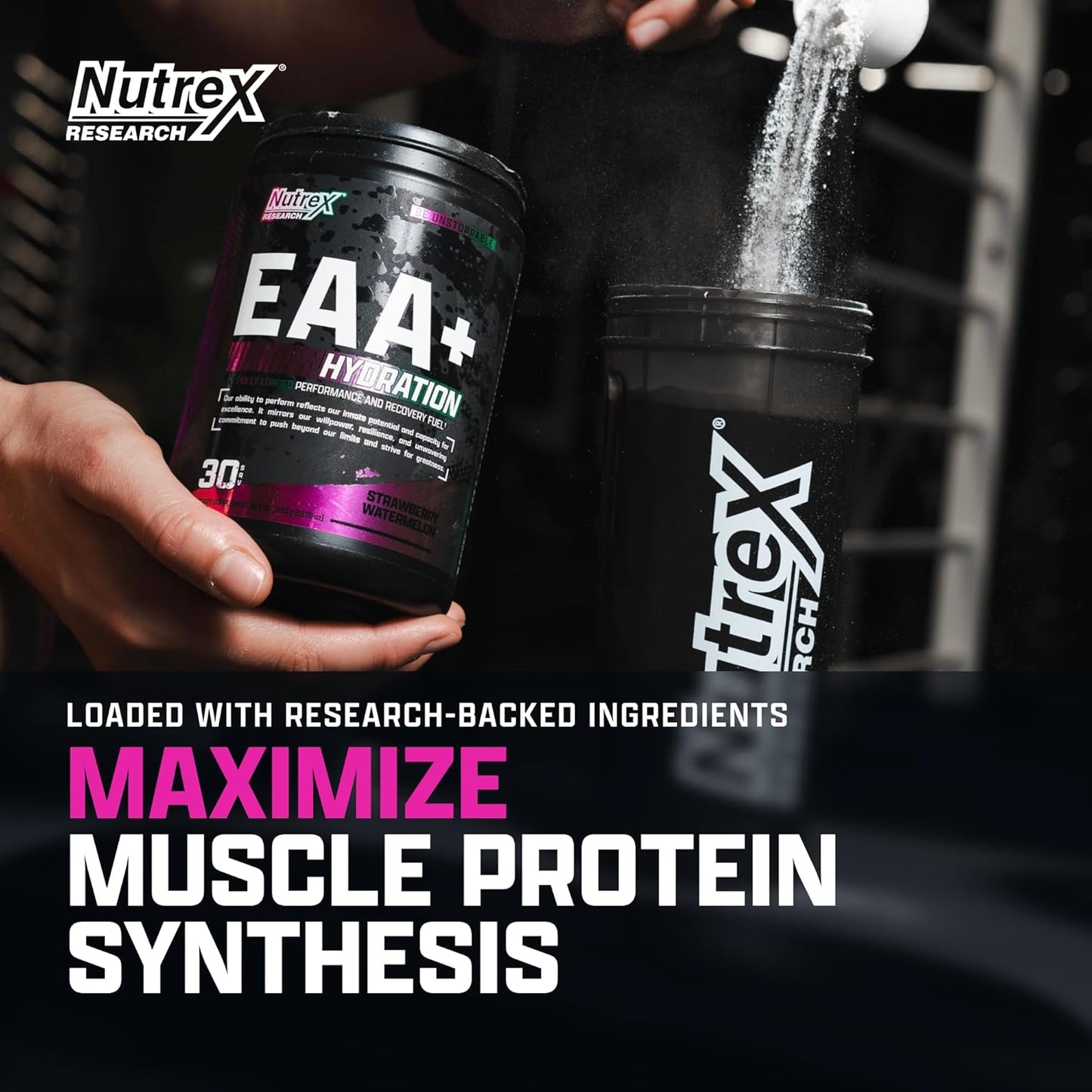 Nutrex Research EAA Hydration: Essential Amino Acids + Electrolytes for Muscle Recovery, Strength, and Endurance - Strawberry Watermelon Flavor - 30 Servings