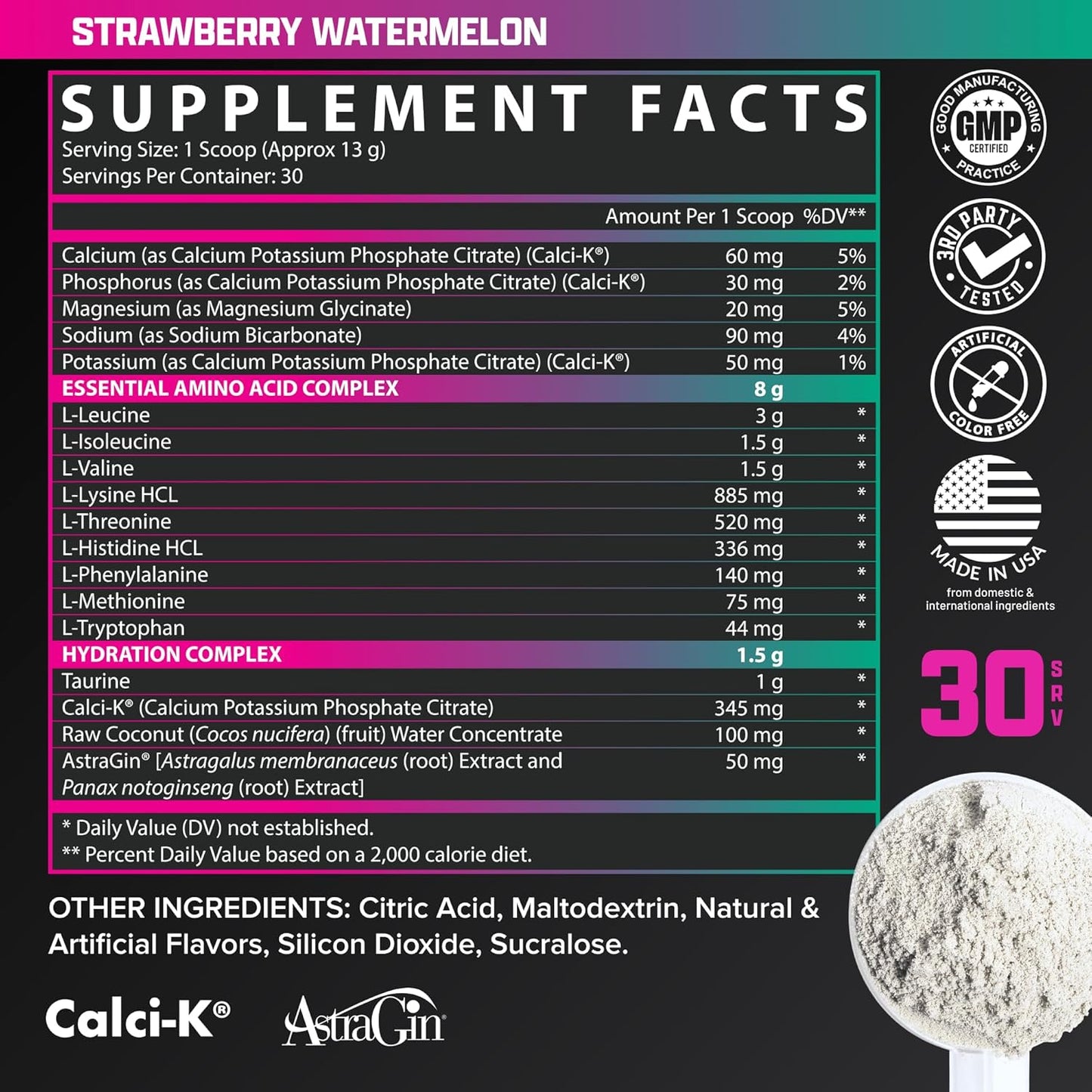 Nutrex Research EAA Hydration: Essential Amino Acids + Electrolytes for Muscle Recovery, Strength, and Endurance - Strawberry Watermelon Flavor - 30 Servings