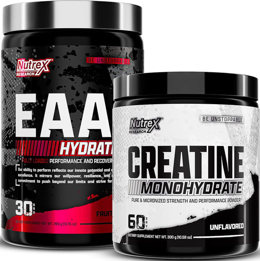 Nutrex Research EAA Hydration Fruit Punch & Creatine Monohydrate Powder - Ultimate Performance Supplement