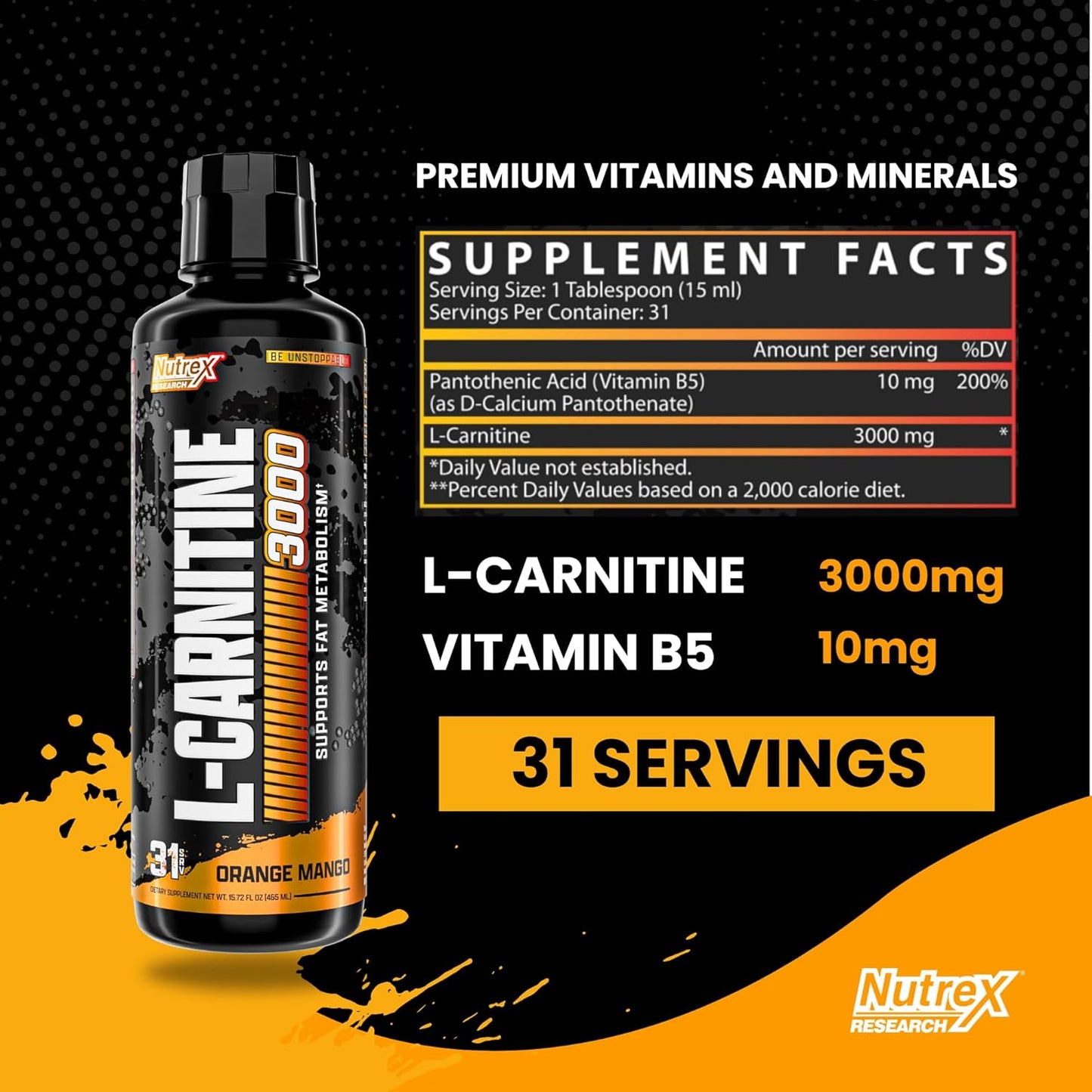 Nutrex Research Liquid Carnitine 3000 | Premium Orange Mango Fat Loss Support - Lipo-6 Cleanse & Detox for Weight Loss & Digestion