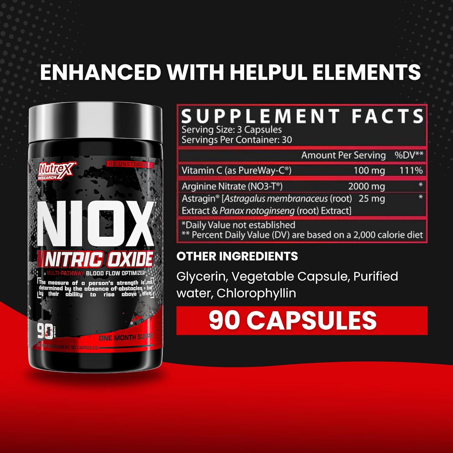 Nutrex Research NIOX Extreme Pumps NO3-T Arginine Nitrate Supplement - Pre-Workout Booster with Vitamin C and AstraGin for Muscle Pump and Endurance - 90 Capsules