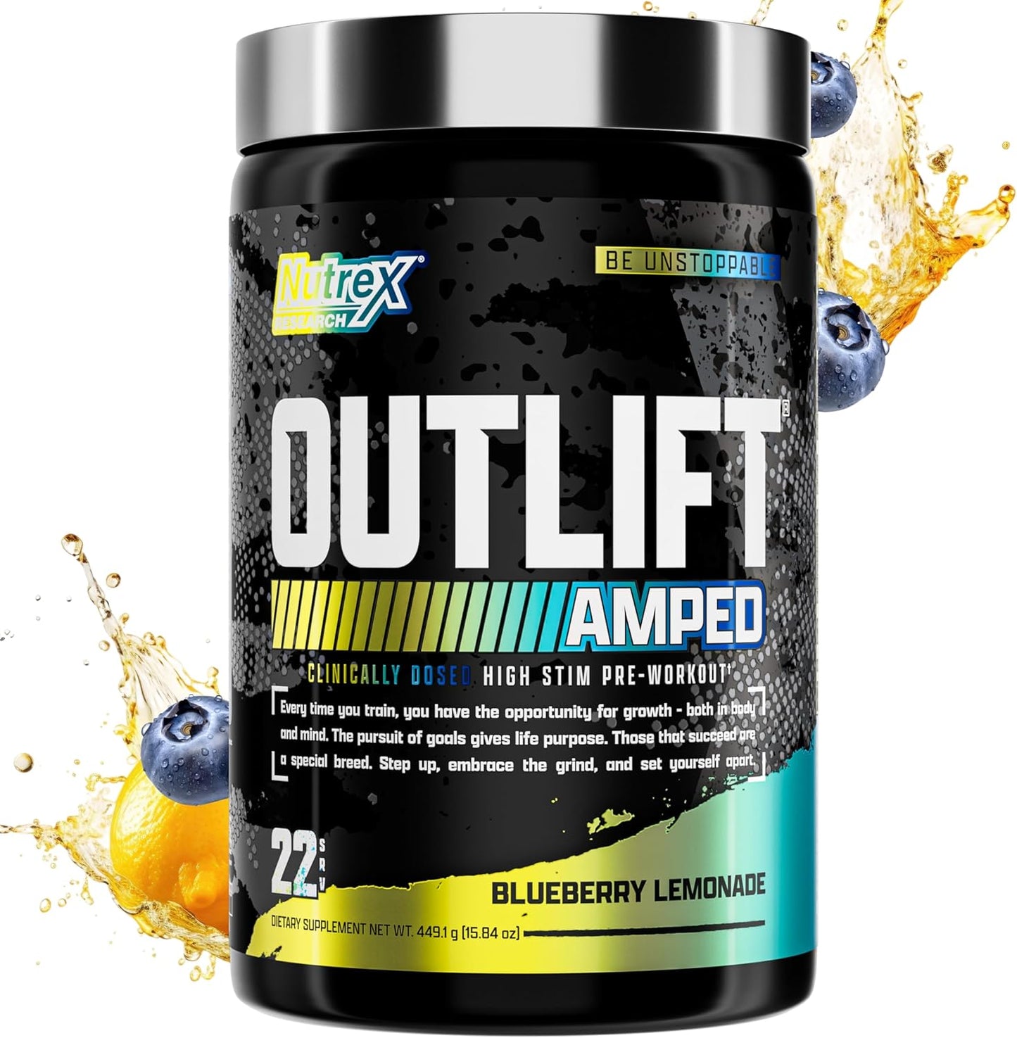 Nutrex Research OUTLIFT Amped Max Dosed Pre Workout Powder - Blueberry Lemonade Flavor