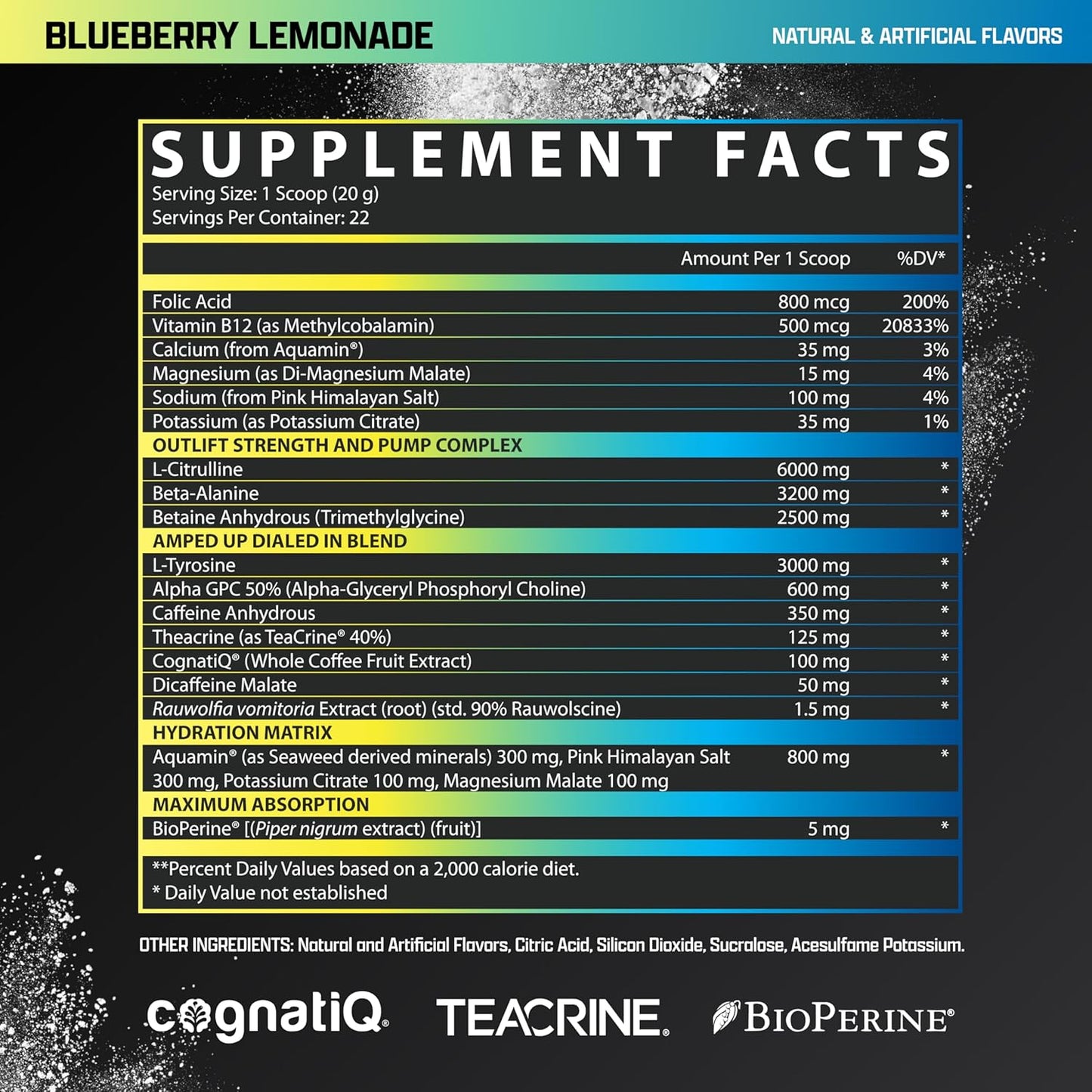 Nutrex Research OUTLIFT Amped Max Dosed Pre Workout Powder - Blueberry Lemonade Flavor