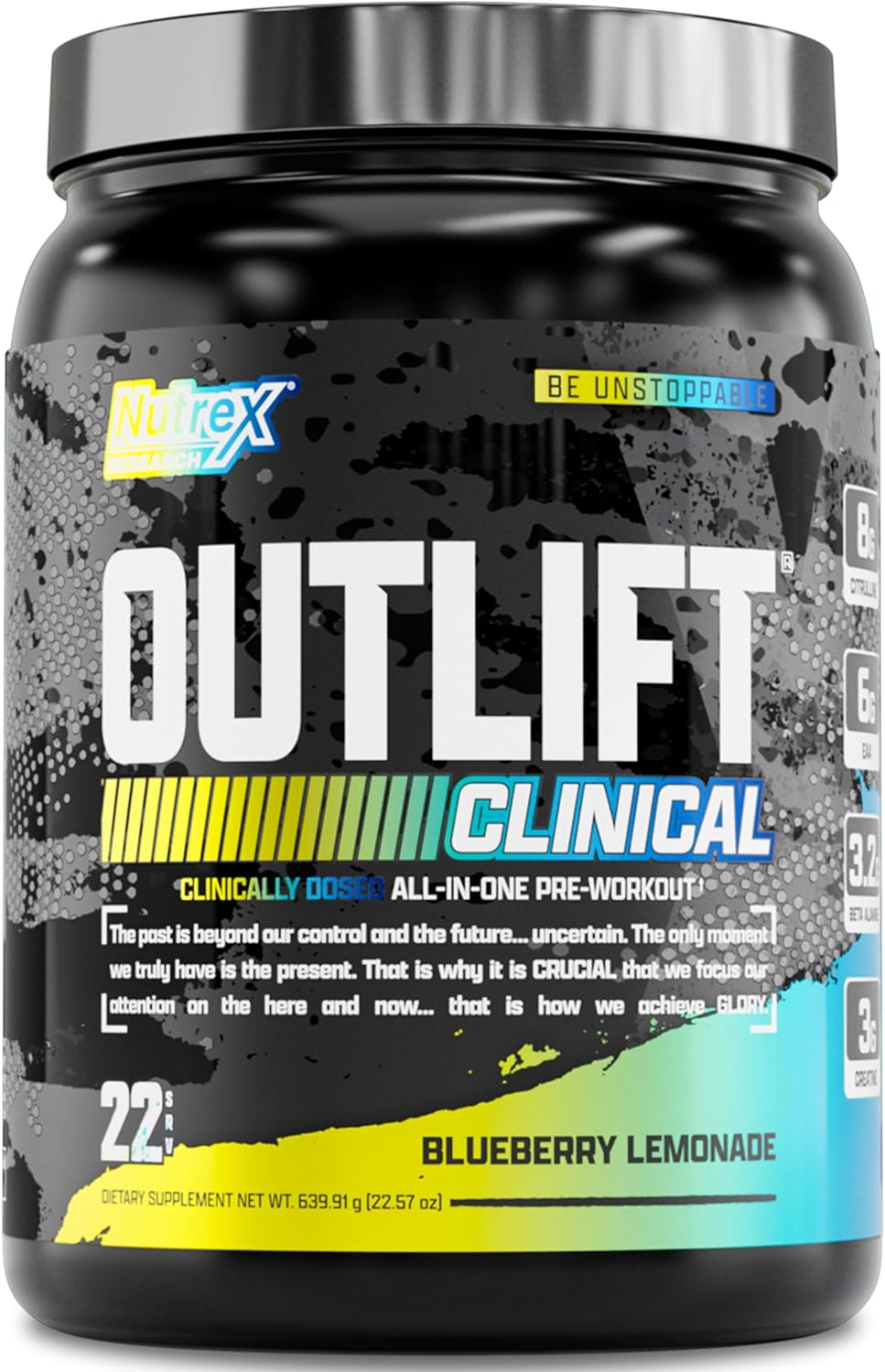 Nutrex Research Outlift Clinical Pre Workout Powder - Clinically Dosed with Creatine, Citrulline, EAA for Energy, Performance, Pump - Men & Women - 22 Servings, Blueberry Lemonade